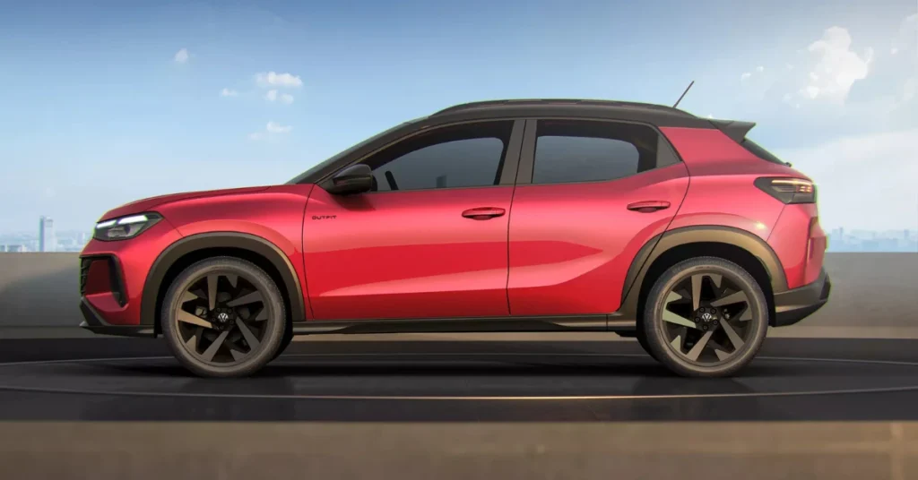Side profile of the VW Tera reveals its compact yet muscular proportions with sculpted fenders and sporty black alloy wheels.