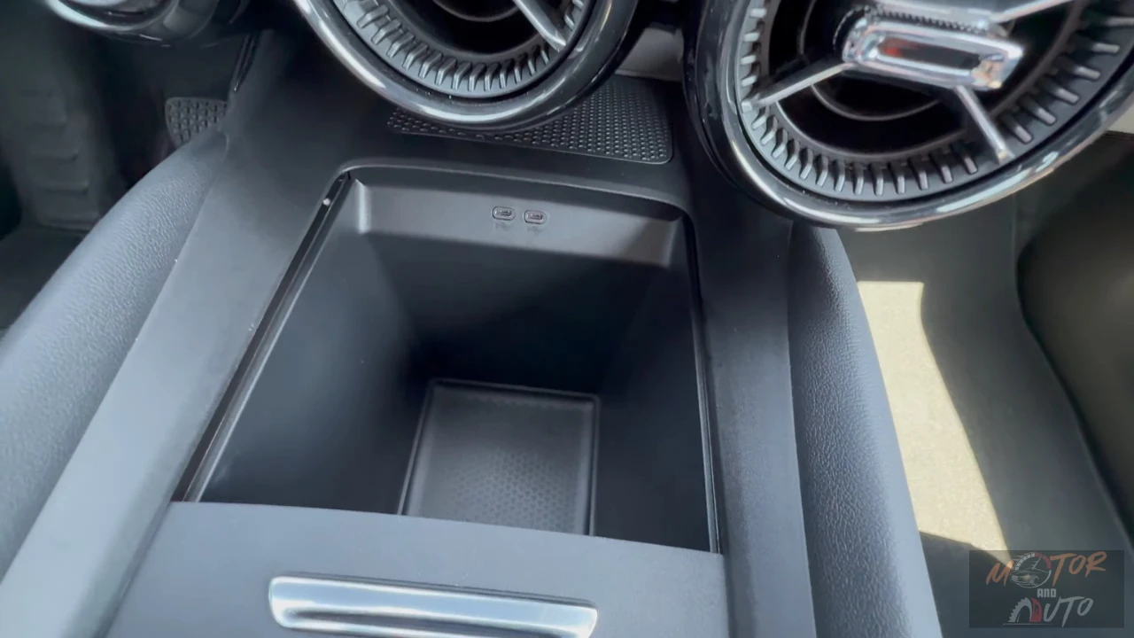 The 2025 Blazer EV offers practical interior storage solutions with a spacious center console compartment featuring USB ports for device connectivity.