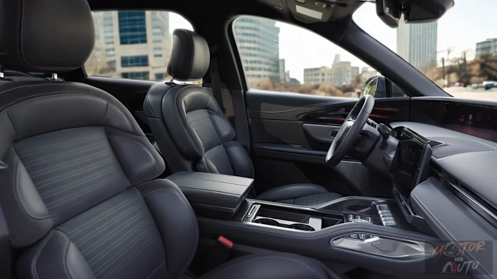 Center console area of 2025 Lincoln Nautilus showing luxury interior materials, premium finishes, and sophisticated design details from a side angle