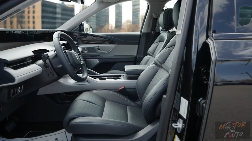 The 2025 Lincoln Nautilus features luxurious leather-appointed seating with available 24-way Perfect Position seats, heated and ventilated functionality, and premium materials throughout the cabin.