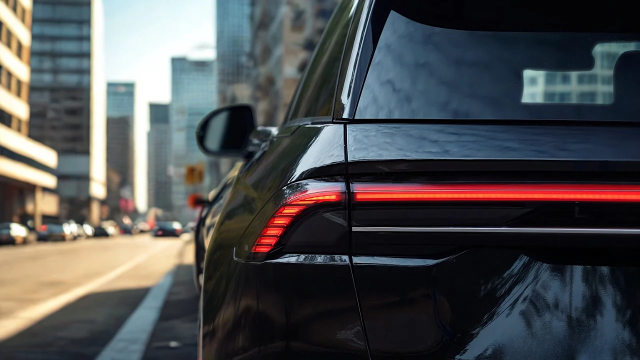 Detailed close-up of 2025 Lincoln Nautilus rear LED taillight showing illuminated red light elements, sequential turn signal pattern, and premium light signature design